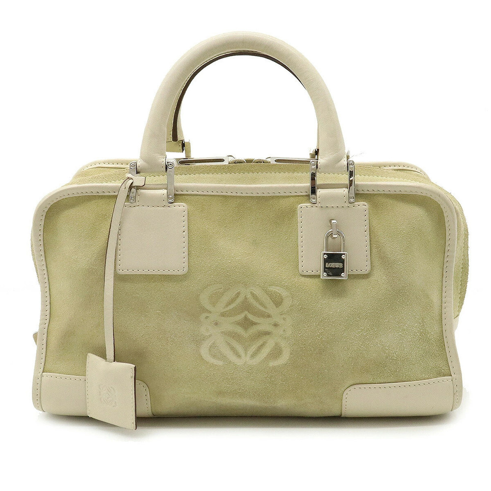 Loewe Amazona Handbag Boston Bag Suede Leather Beige Cream Ivory White